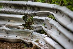 Damage on the guardrail after the crash of #50 Aston Martin Test Centre Aston Martin GT12