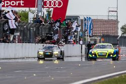 #28 Audi Sport Team WRT Audi R8 LMS: Christopher Mies, Edward Sandström, Nico Müller, Laurens Vanthoor crosses the finish line to win the race