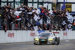 Race winner #28 Audi Sport Team WRT Audi R8 LMS: Christopher Mies, Edward Sandström, Nico Müller, Laurens Vanthoor celebrates