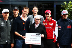 Bernie Ecclestone and Alex Wurz, Williams Driver Mentor and GPDA Chairman and Charles Bradley, Motorsport.com Editor in Chief and the drivers launch the GPDA Global Fans Survey