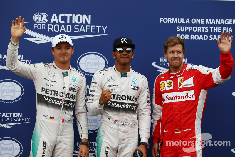 Pole-Position für Lewis Hamilton, Mercedes AMG F1; 2. Nico Rosberg, Mercedes AMG F1 W06, und 3. Seba