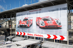 Porsche advertising banner overlooking the paddock
