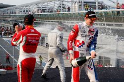 Podium: third place Mikkel Jensen, Mücke Motorsport and winner Felix Rosenqvist and second place Jak