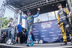 Podium : le vainqueur Ken Block, le deuxième, Scott Speed, le troisième, Nelson Piquet Jr.