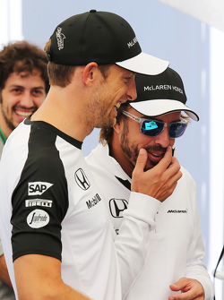 Jenson Button, McLaren with team mate Fernando Alonso, McLaren