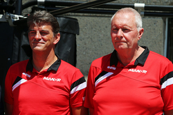 Graeme Lowdon, Manor F1 Team Chief Executive Officer, met John Booth, Manor F1 Team-teambaas