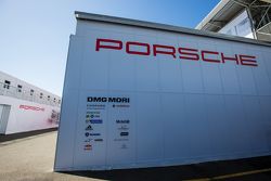 Porsche Team paddock area transporter and logo / signage