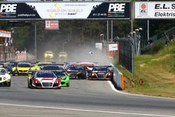 #3 Belgian Belgian Audi Club Team WRT Audi R8 LMS ultra: Stéphane Richelmi, Stéphane Ortelli and #4 Belgian Audi Club Team WRT Audi R8 LMS Ultra: Frank Stippler, James Nash crash at the start