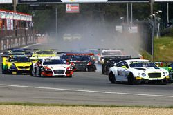 #3 Belgian Belgian Audi Club Team WRT Audi R8 LMS ultra: Stéphane Richelmi, Stéphane Ortelli and #4 Belgian Audi Club Team WRT Audi R8 LMS Ultra: Frank Stippler, James Nash crash at the start