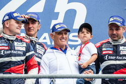 LMGT Am podium: class winners #72 SMP Racing Ferrari 458 GTE: Andrea Bertolini, Viktor Shaitar, Alexey Basov with SMP owner Boris Rotenberg