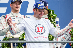LMP1 podium: class and overall winners Porsche Team: Nico Hulkenberg, Nick Tandy, Earl Bamber celebrate 17th win for Porsche at Le Mans