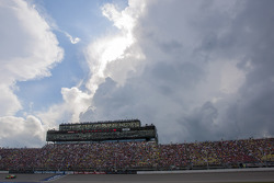 Michigan International Speedway press and suites box with weather approaching