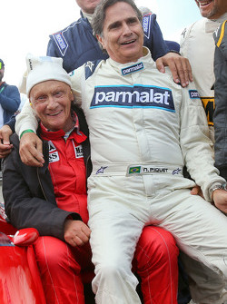Niki Lauda, et Nelson Piquet, lors de la parade des Légendes