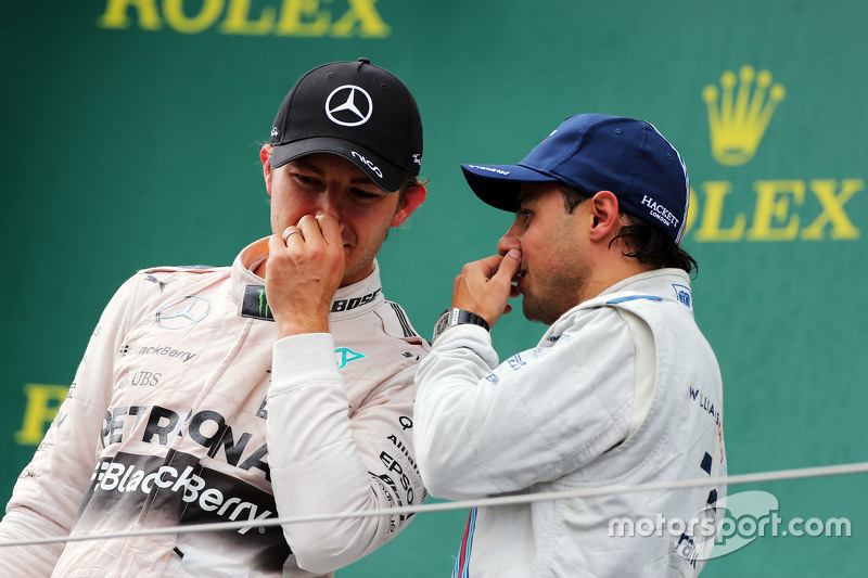 race winner Nico Rosberg, Mercedes AMG F1 on the podium with third placed Felipe Massa, Williams