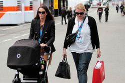 Minttu Virtanen, girlfriend of Kimi Raikkonen, Ferrari, with a pushchair