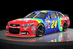 Jeff Gordon con esquema de pintura del arco iris regresa a la carrera de Bristol