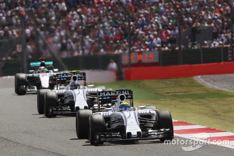 Felipe Massa, Williams FW37 leads team mate Valtteri Bottas, Williams FW37 and Lewis Hamilton, Merce