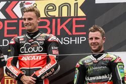 Podium : le vainqueur Chaz Davies, Ducati Team, le troisième, Jonathan Rea, Kawasaki Racing