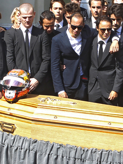 Pastor Maldonado and Felipe Massa attend the funeral of Jules Bianchi in Nice, France