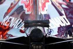 The smoking Red Bull Racing RB11 of Daniel Ricciardo,