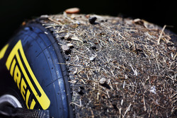 Pirelli neumáticos de Daniel Ricciardo, de Red Bull Racing cuviertos en la hierba y la grava