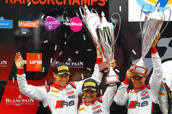 Podium: second place Frank Stippler, Stéphane Ortelli, Nico Müller, Belgian Audi Club Team WRT