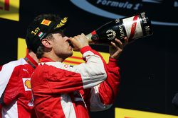 Race winner Sebastian Vettel, Ferrari celebrates on the podium