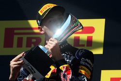 Daniil Kvyat, Red Bull Racing celebrates his second position on the podium