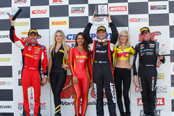 GT Podium: Race winner Ryan Dalziel second place James Davison, and third place Olivier Beretta