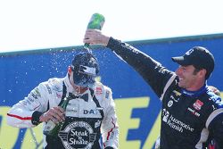 Podium: race winner Graham Rahal, Rahal Letterman Lanigan Racing Honda, third place Simon Pagenaud, Team Penske Chevrolet