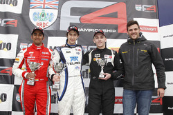 Podium: race winner round four Rodrigo Fonseca, Lanan Racing, second place Ameya Vaidyanathan, Hillspeed, third place Jack Lang, Lang Sport/Gorse Motors