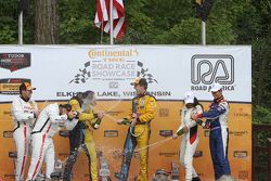 Podium: race winners Matt Plumb, Hugh Plumb, second place BJ Zacharias, Brad Jaeger, third place Trent Hindman, Ashley Freiberg