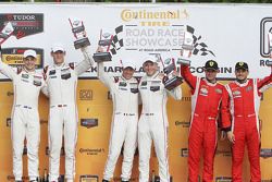 GTLM podium: winners #911 Porsche Team North America Porsche 911 RSR: Nick Tandy, Patrick Pilet, second place #912 Porsche Team North America Porsche 911 RSR: Jörg Bergmeister, Earl Bamber, third place #62 Risi Competizione Ferrari F458: Pierre Kaffer, Giancarlo Fisichella