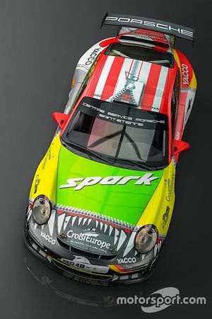 Romain Dumas special livery for Rally Germany featuring the colors of Porsches that have shaped his career