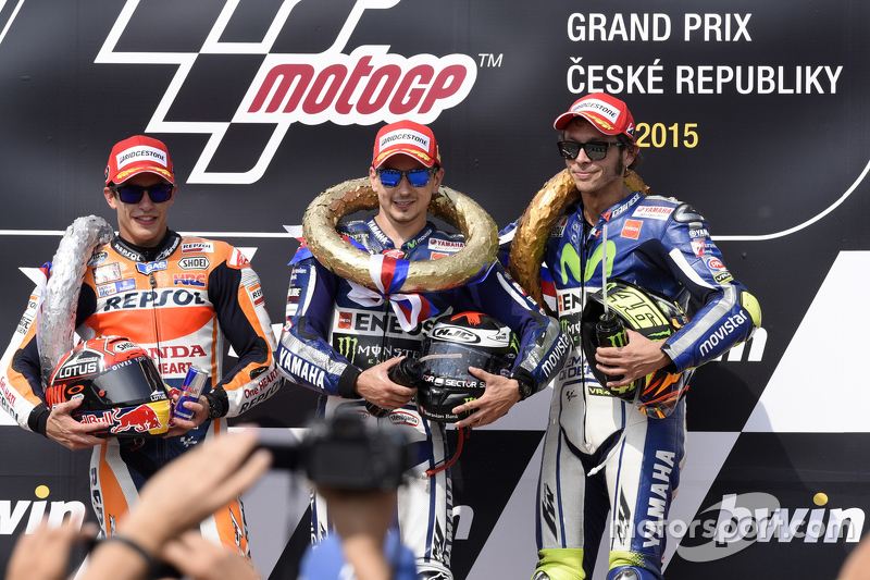 Podio: 1º Jorge Lorenzo, 2º Marc Márquez, 3º Valentino Rossi