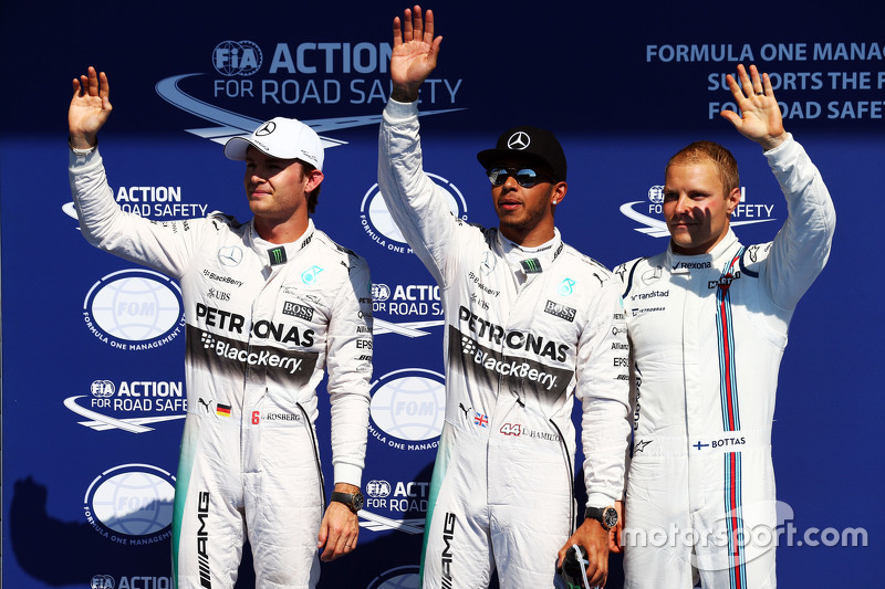 Qualifying: second place Nico Rosberg and polesitter Lewis Hamilton, Mercedes AMG F1 and third place