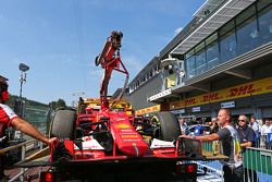 Ferrari SF15-T of Kimi Raikkonen, Ferrari is recovered back to pits on back of a truck after qualify