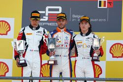 Podium: second place Esteban Ocon, ART Grand Prix and winner Luca Ghiotto, Trident and third place Alfonso Celis Jr., ART Grand Prix