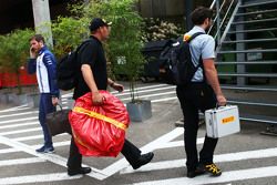 The Pirelli race tyres of Sebastian Vettel, Ferrari are taken from the paddock for further investigation