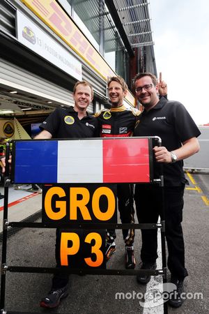Ромен Грожан, Lotus F1 Team празднует свое третье место с командой