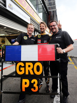 Ромен Грожан, Lotus F1 Team празднует свое третье место с командой