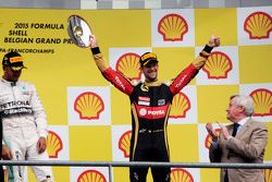 Ромен Грожан, Lotus F1 Team празднует свое третье место на подиуме