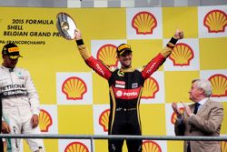 Romain Grosjean, Lotus F1 Team fête sa troisième place sur le podium