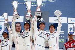 Podium: winners Timo Bernhard, Mark Webber, Brendon Hartley, Porsche Team