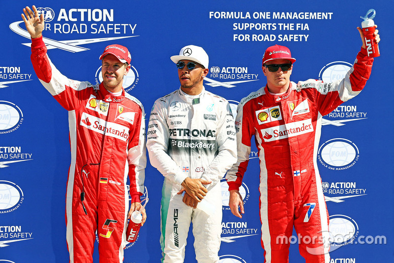 Pole Lewis Hamilton, Mercedes AMG F1 Team, segundo Kimi Raikkonen, Ferrari, terceiro Sebastian Vette