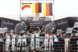 Qualifying race podium: winners Maximilian Buhk, Vincent Abril, second place Laurens Vanthoor, Robin Frijns, third place #6 Phoenix Racing Audi R8 LMS: Markus Winkelhock, Niki Mayr-Melnhof