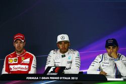 The post race FIA Press Conference (L to R): Sebastian Vettel, Ferrari, second, Lewis Hamilton, Mercedes AMG F1, race winner, Felipe Massa, Williams, third