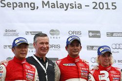 Round 1 podium: winner Alex Yoong Alex Yoong, Audi TEDA Racing Team, second place Marchy Lee, Audi Hong Kong Team, third place Rahel Frey, Castrol Racing Team