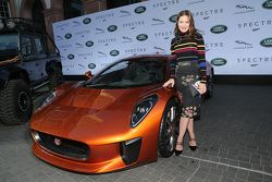 Hannah Herzsprung next to a Jaguar C-X75 during the presentation of the Jaguar Land Rover vehicles s