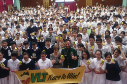 Darryl O'Young visits a secondary school to promote Race to Win